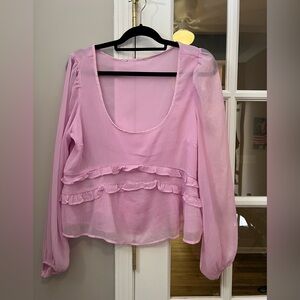 Beautiful Abercrombie & Fitch Light Pink Sheer Blouse with balloon sleeves Sz M